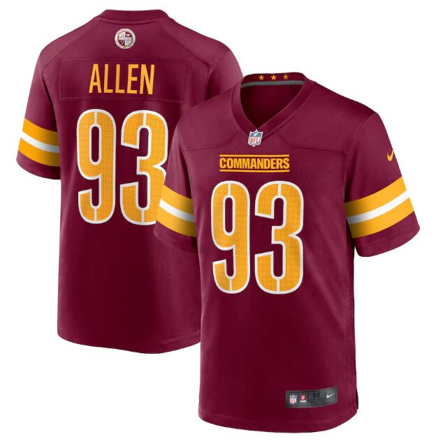 Men & Women & Youth Washington Commanders 93 Jonathan Allen 2022 Burgundy Game Stitched Jersey->washington commanders->NFL Jersey